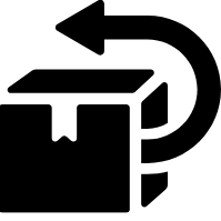 Black icon of a box with an arrow pointing to the right on a white background