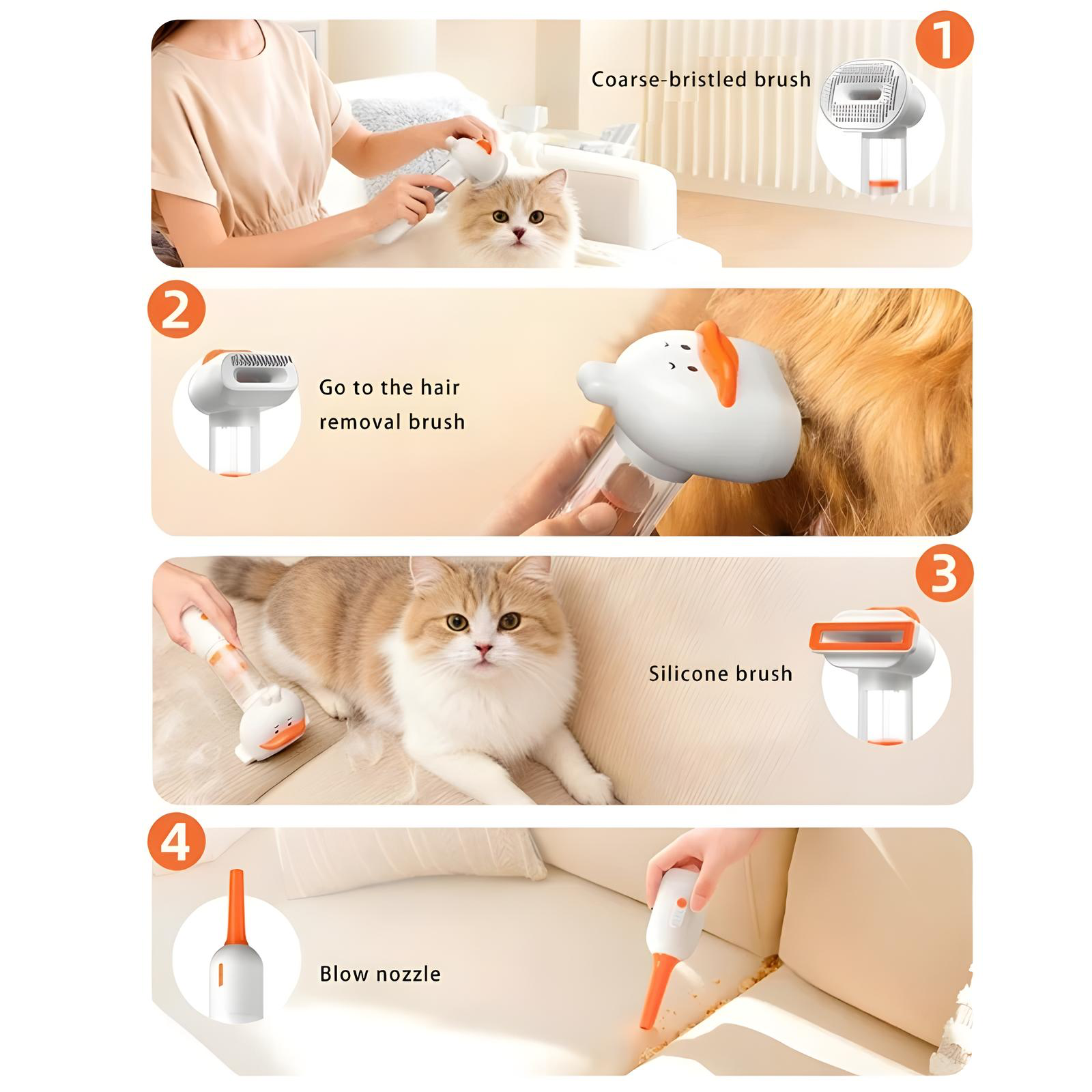 Battery Operated Pet Comb Deshedding Tool Compacts 4 in 1 Pet Grooming Brush