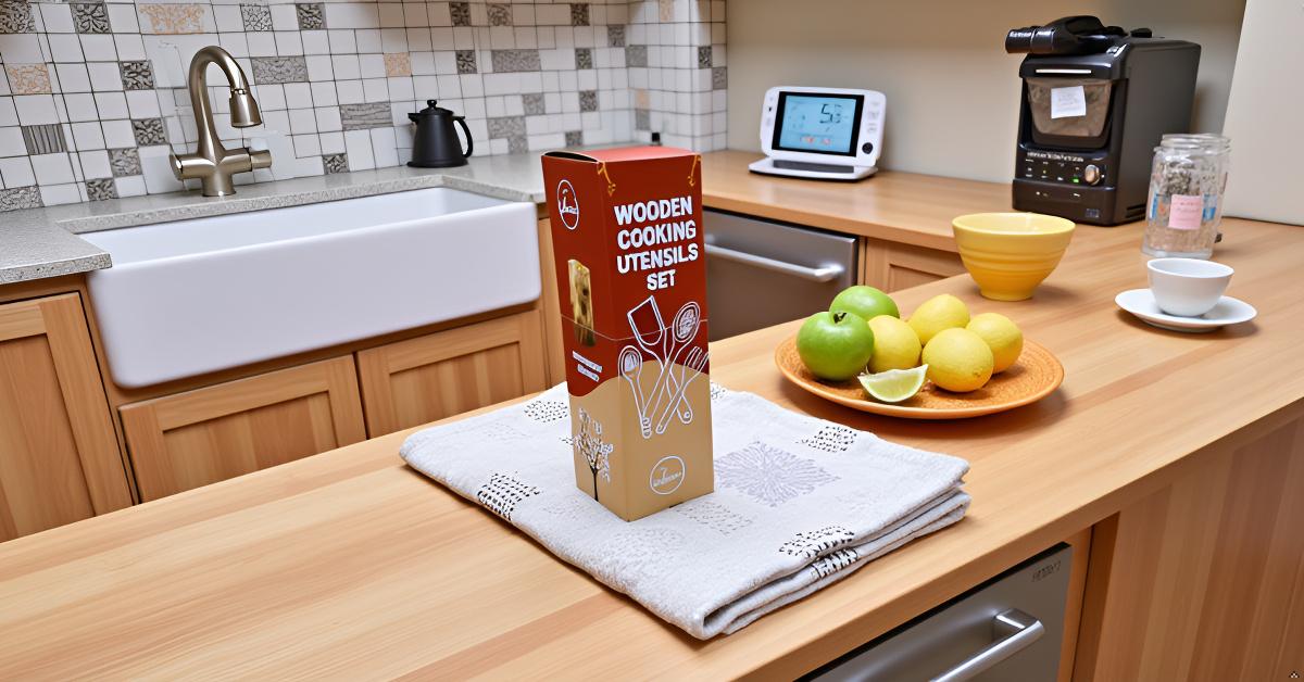 Zahara's - Premium Acacia Wood Cooking Utensils Set, 8-Piece Handcrafted Kitchen Tools with Holder, Premium Wood Spoons, Spatulas and Strainer for Home Cooking