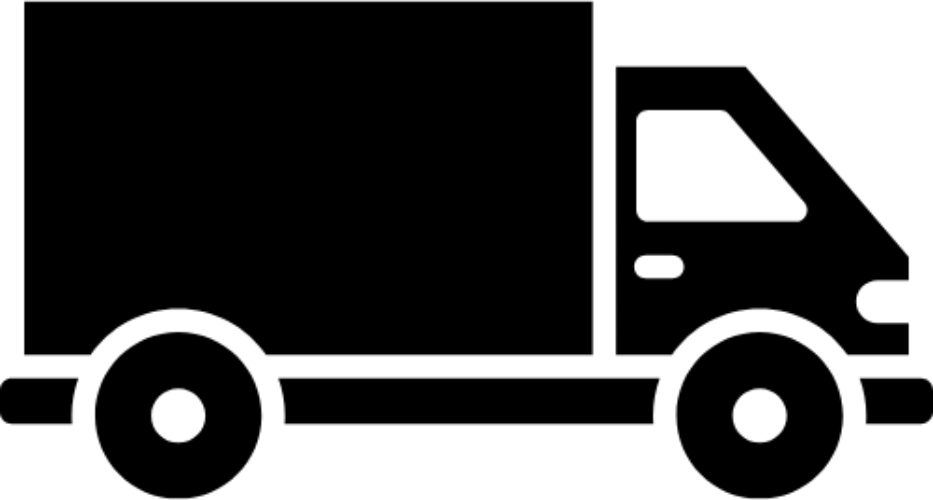 Black silhouette of a delivery truck on a white background
